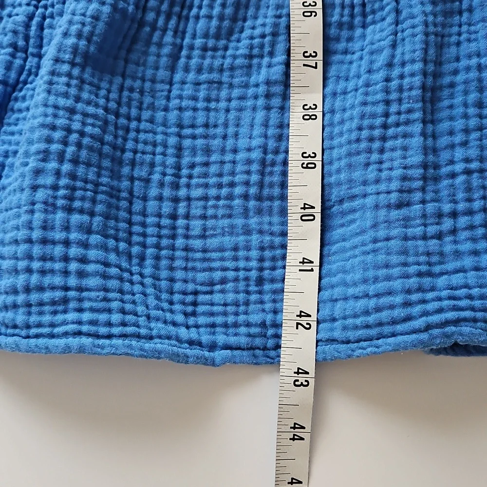 J Jill XL Crinkle Cotton Short Sleeve Midi Dress Blue 1/2button Up Ruffle Tiers - Picture 6 of 7